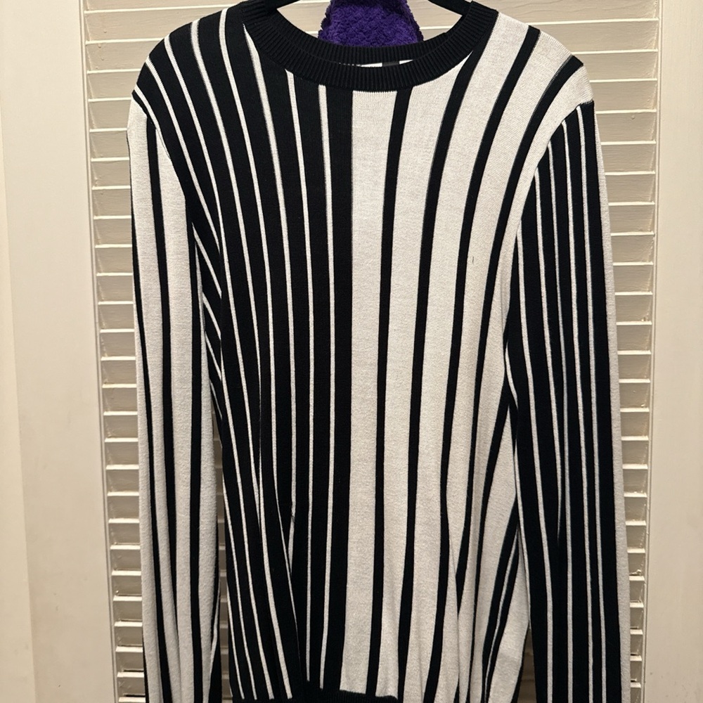 Topman Black and White Striped Crewneck Sweater